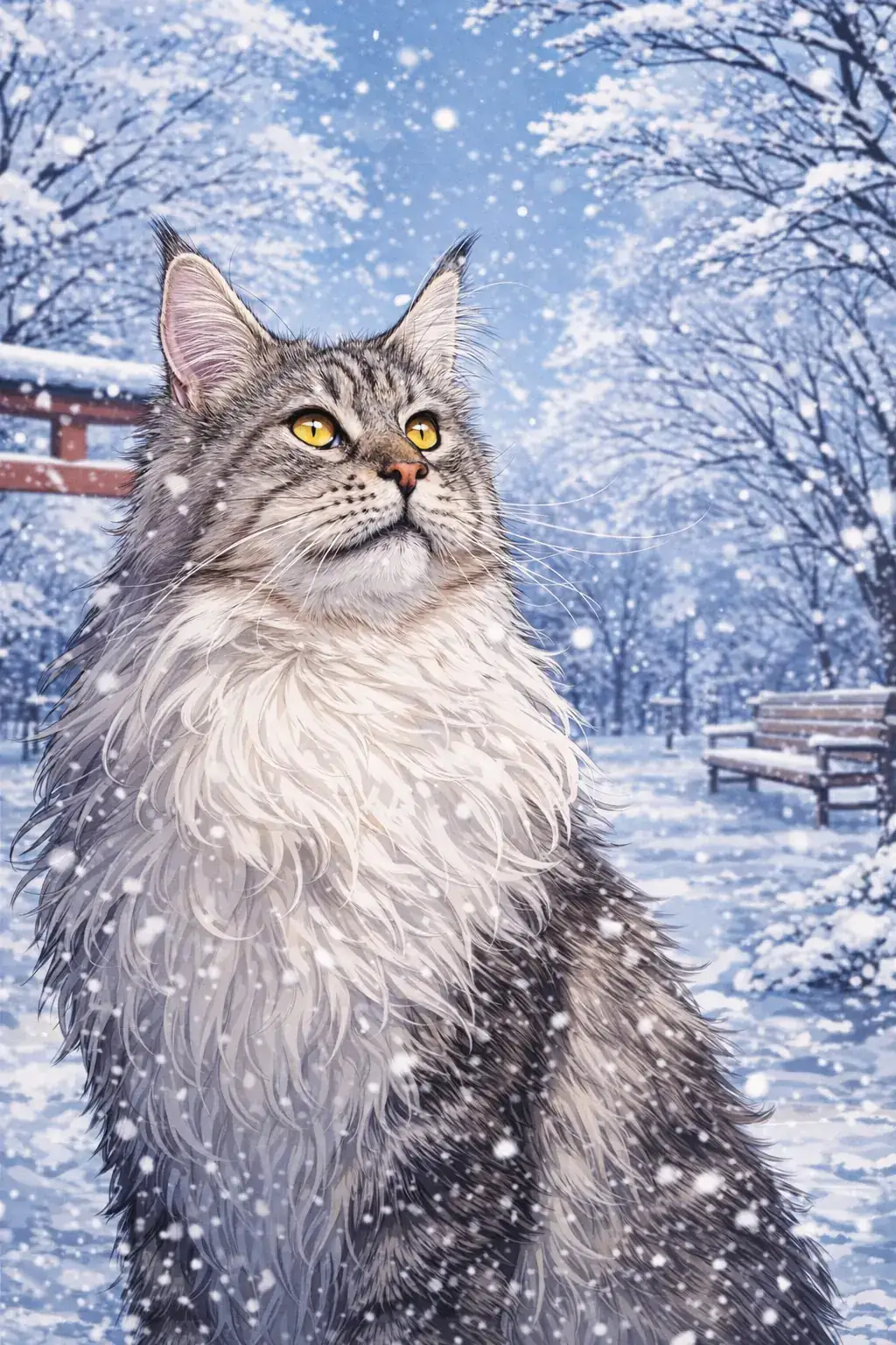 Anime Snow cat AI generated portrait photo