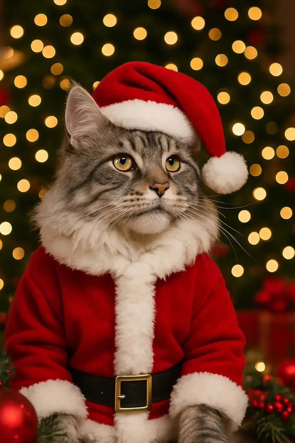 Christmas Santa cat AI generated portrait photo