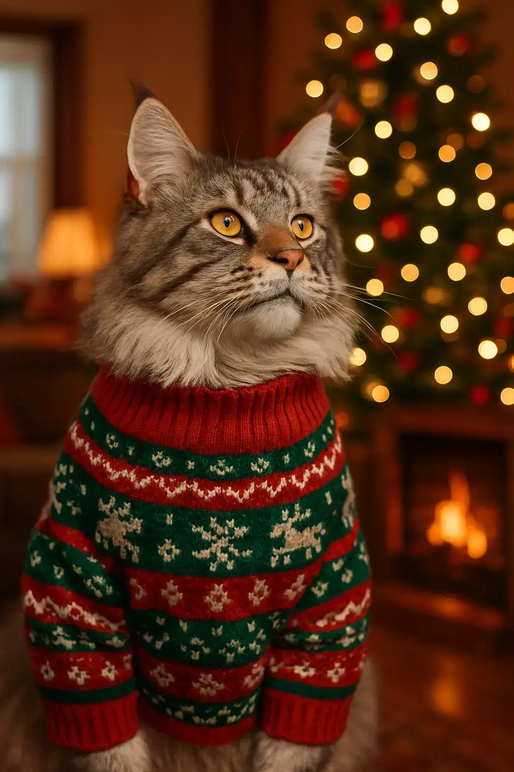 Christmas Sweater cat AI generated portrait photo