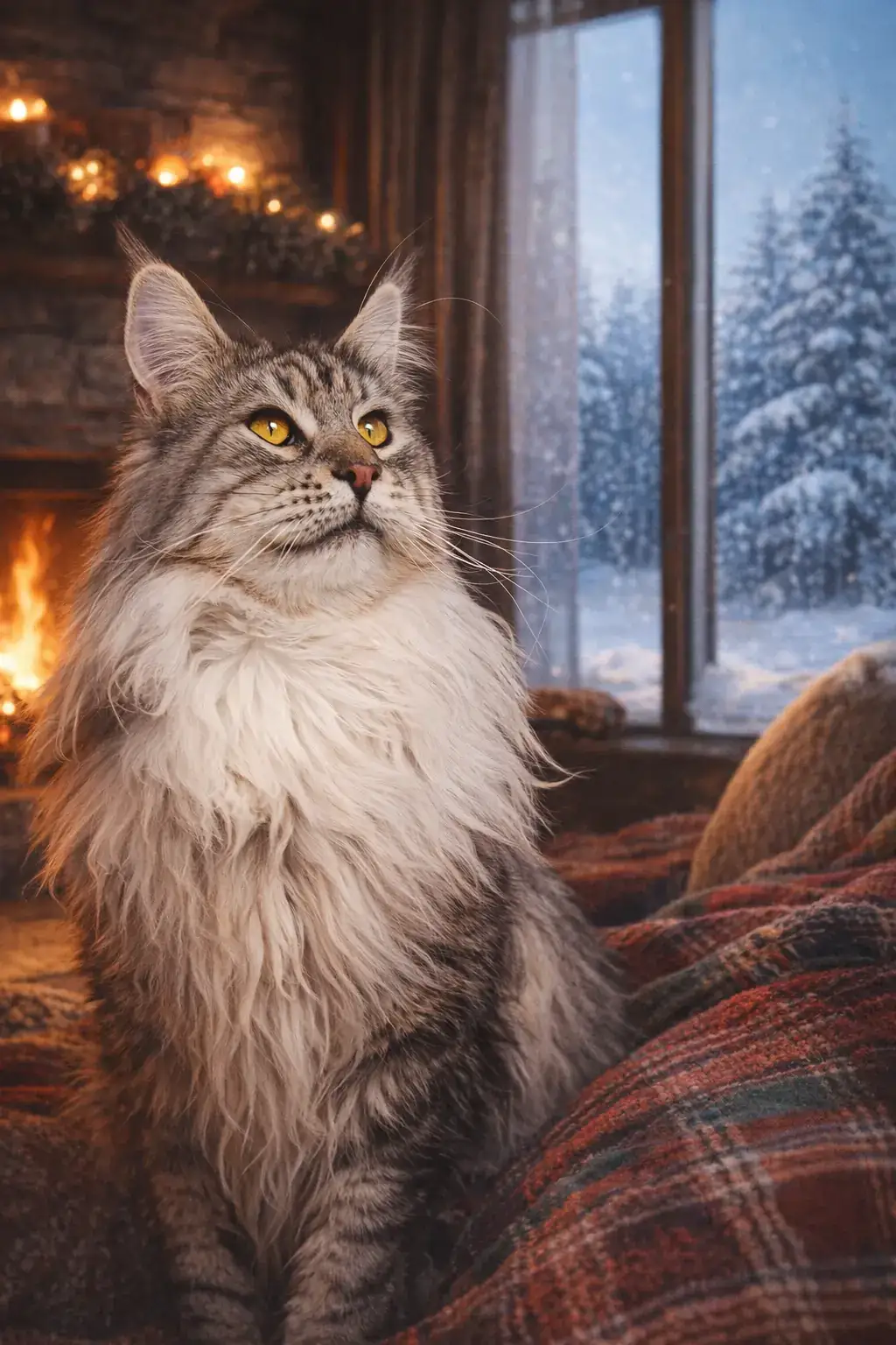 Cozy Winter cat AI generated portrait photo