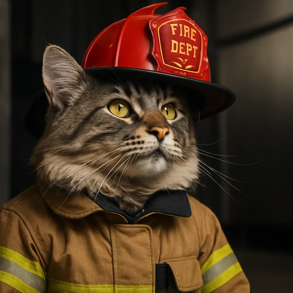 firefighter cat AI generated portrait photo